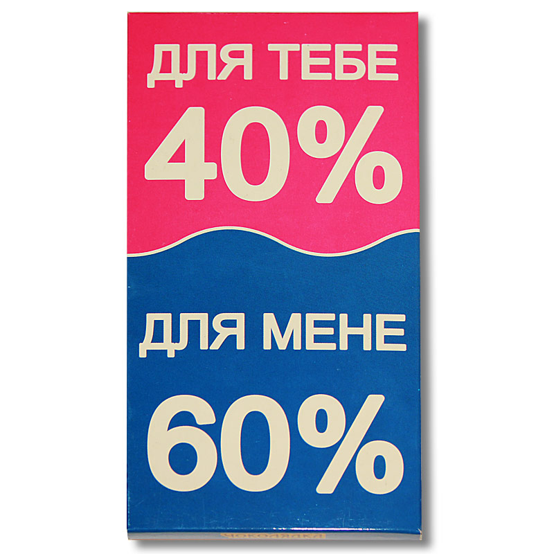 Шоколад на память «Для тебя 40% / для меня 60%» Шоколад на память «Для тебя 40% / для меня 60%»